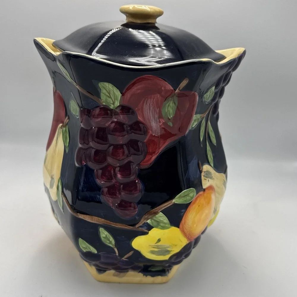 Hand Painted for Nonni's Biscotti Cookie Jar, Raised Fruit, Ceramic Canister